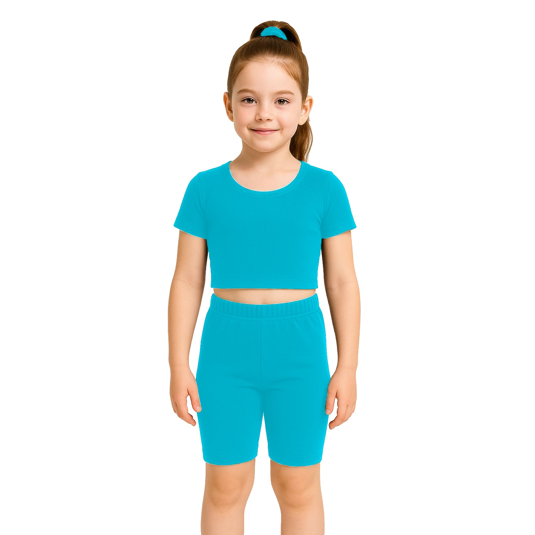School Stitch® 3 Piece Gymnastics Leotards for Girls Set, Plain Microfibre Half Sleeve Crop Tops with Elastic Waist Shorts & Scrunchie, Dance Costume Ballet Leotards for Girls Gymnastics Kids Age 3-13