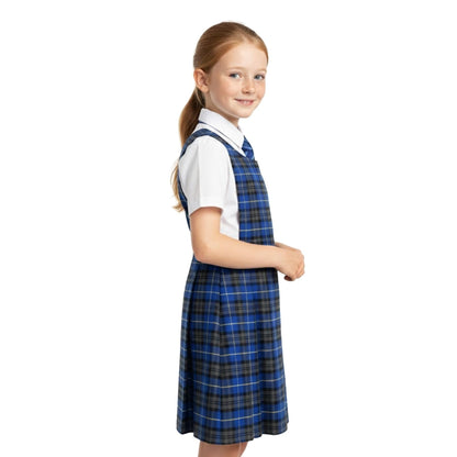 SchoolStitch® Girls School Uniform Sleeveless Pinafore Dress, Knife Pleats Wrap-Over Bib Tartan Dress, Summer School Dresses for Girls, Age 2-18 Years