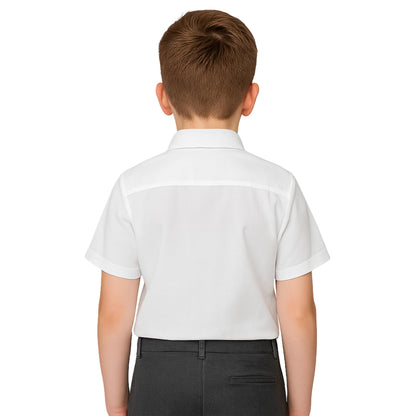 SchoolStitch® Boys School Uniform Twin Pack Short Sleeve Shirts, Kids Plain Button-Down Regular Fit Shirt with Chest Pocket, Non Iron Boys School Shirts