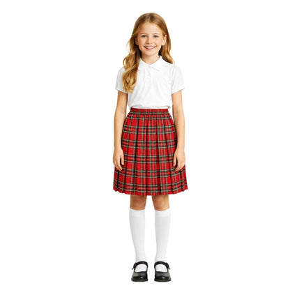 SchoolStitch® Girls Box Pleated School Skirt, Plain All-Round Elasticated Waist Pleated Skirt, Knee Length Tartan Skirts, School Uniform Girls Summer Skirts, Ages 2-55