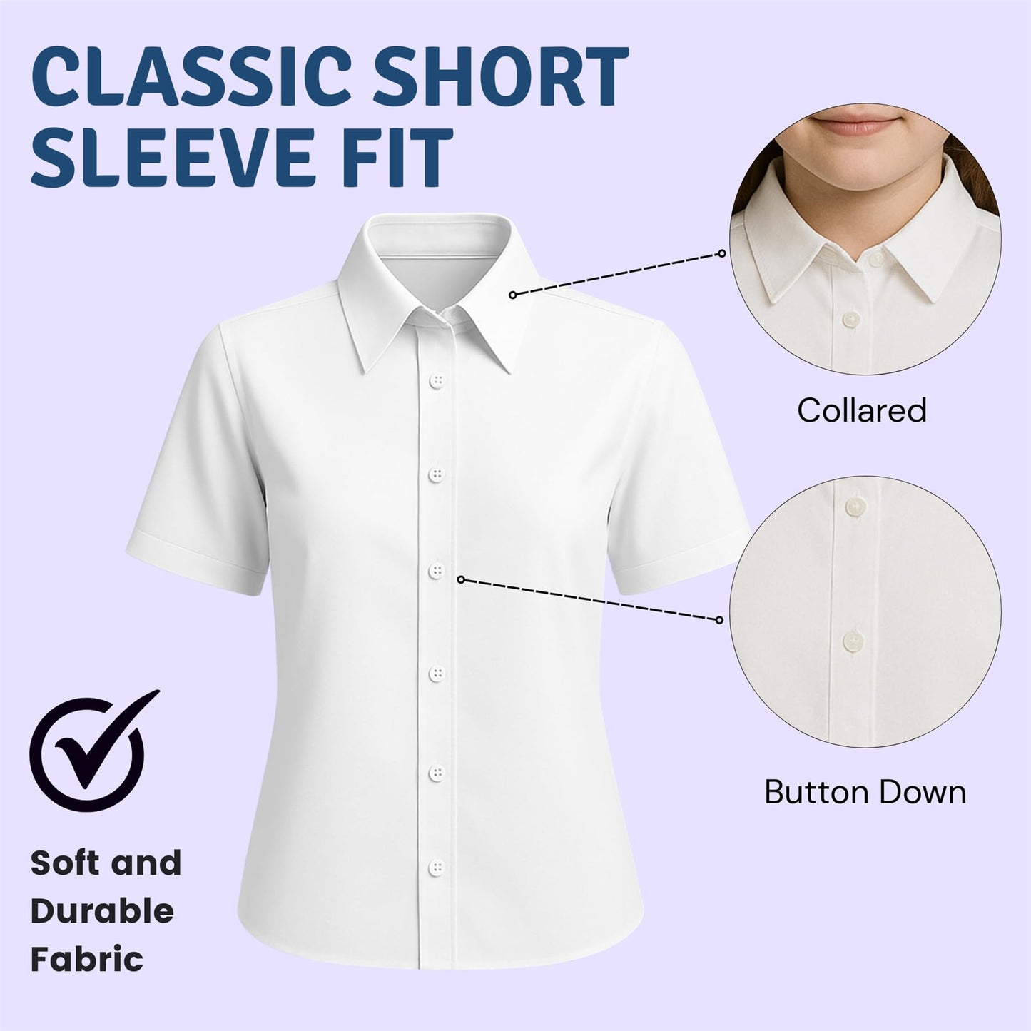 SchoolStitch® Girls Long Sleeve School Shirts, Pack of 2 Plain Collared Button Down Girls Blouse with Cuffed Sleeves, School Uniform White Shirt Kids Ages 3-15+