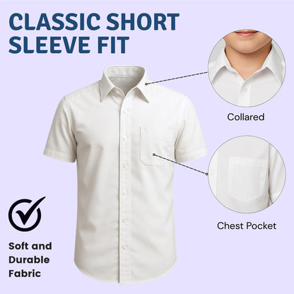 SchoolStitch® Boys School Uniform Twin Pack Short Sleeve Shirts, Kids Plain Button-Down Regular Fit Shirt with Chest Pocket, Non Iron Boys School Shirts