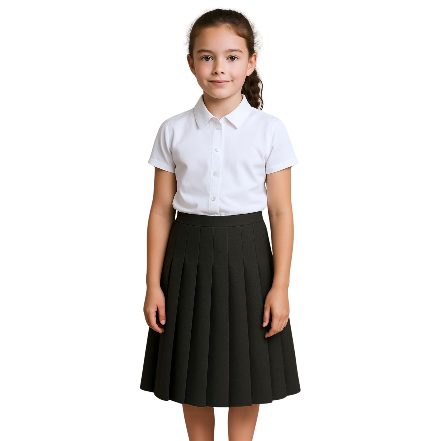 SchoolStitch® Girls School Skirt, Plain Zip Back Button Knee Length Knife Pleated Skirt, Ladies Formal Wear Skirts, Lightweight Girls School Uniform Summer Skirts