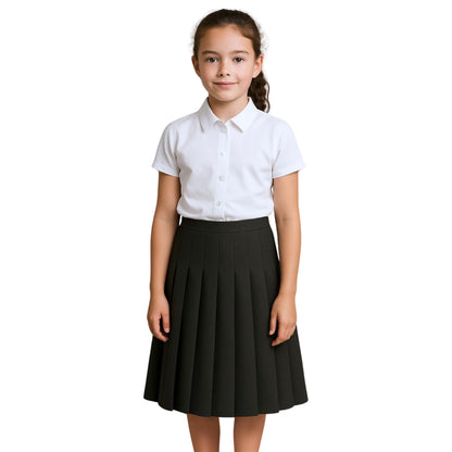 SchoolStitch® Girls School Skirt, Plain Zip Back Button Knee Length Knife Pleated Skirt, Ladies Formal Wear Skirts, Lightweight Girls School Uniform Summer Skirts