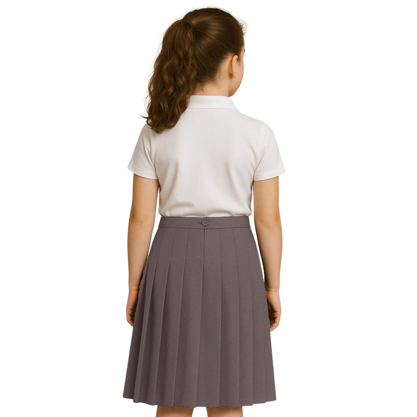 SchoolStitch® Girls School Skirt, Plain Zip Back Button Knee Length Knife Pleated Skirt, Ladies Formal Wear Skirts, Lightweight Girls School Uniform Summer Skirts