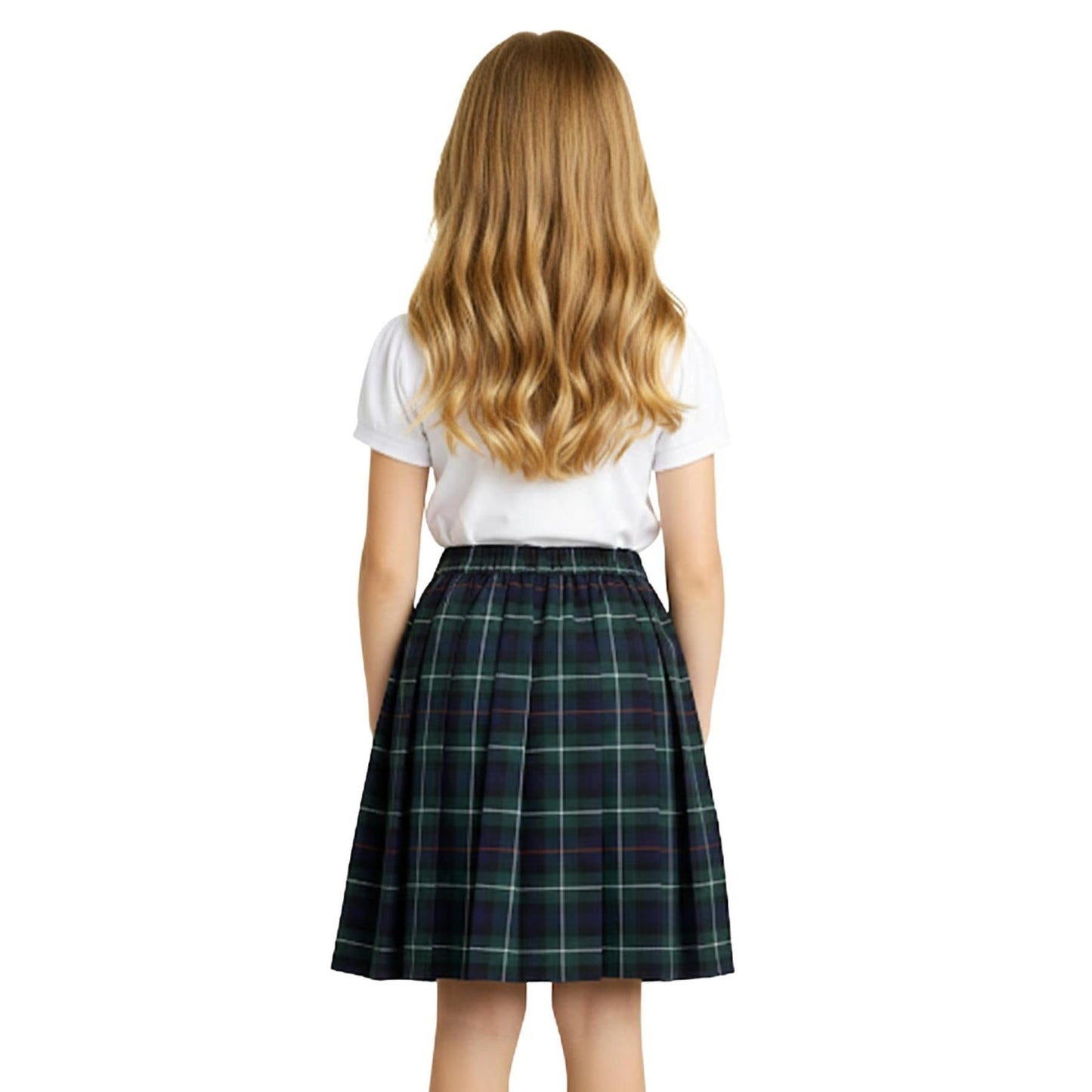 SchoolStitch® Girls Box Pleated School Skirt, Plain All-Round Elasticated Waist Pleated Skirt, Knee Length Tartan Skirts, School Uniform Girls Summer Skirts, Ages 2-27