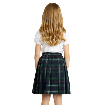 SchoolStitch® Girls Box Pleated School Skirt, Plain All-Round Elasticated Waist Pleated Skirt, Knee Length Tartan Skirts, School Uniform Girls Summer Skirts, Ages 2-27