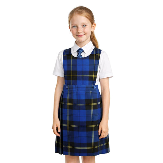 SchoolStitch® Girls School Uniform Sleeveless Pinafore Dress, Knife Pleats Wrap-Over Bib Tartan Dress, Summer School Dresses for Girls, Age 2-18 Years