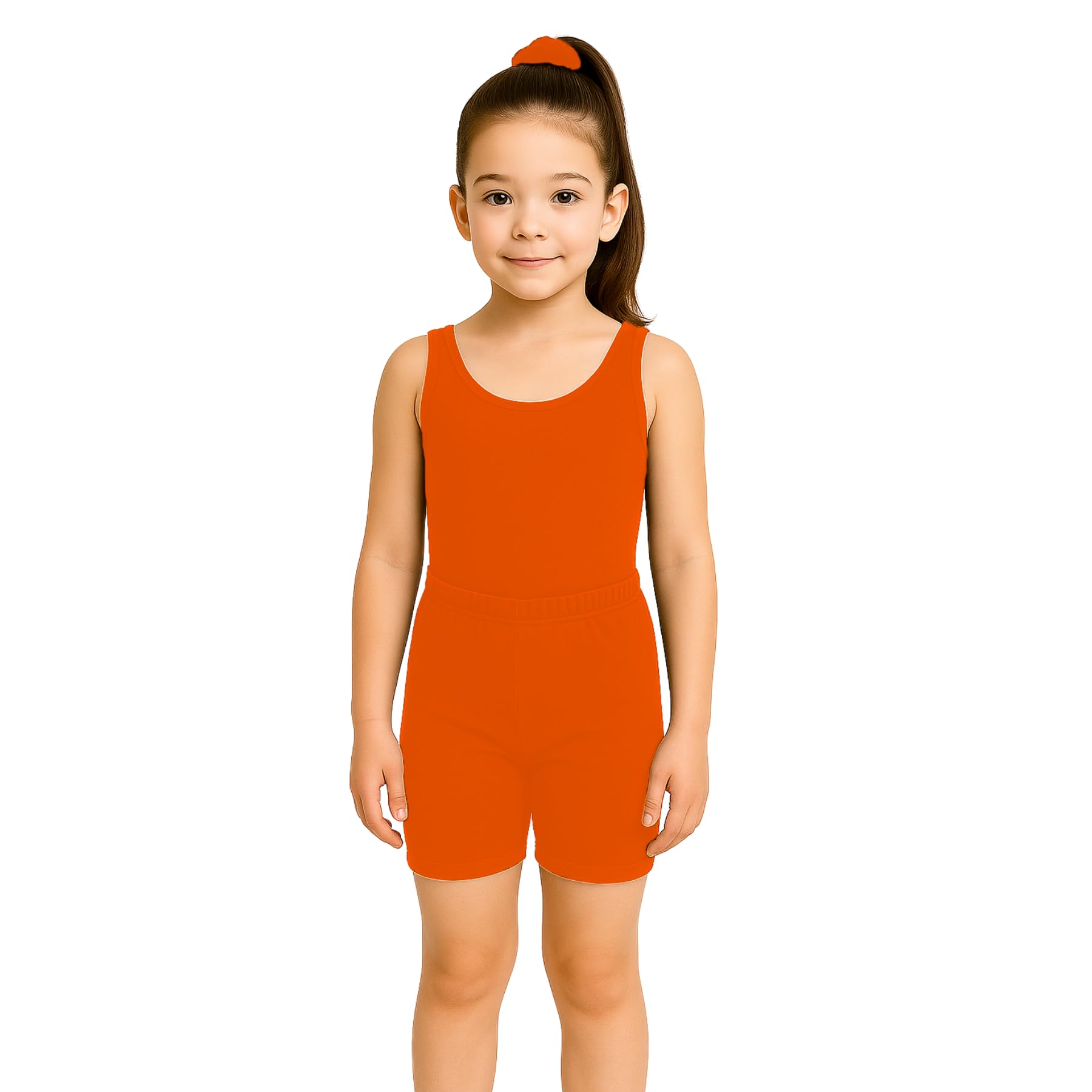 School Stitch® 3 Piece Gymnastics Leotards for Girls Set, Microfiber Plain Sleeveless Bodysuit With Elastic Dance Shorts & Scrunchie, Ballet Leotard for Girls Gymnastics Outfit Age 3-13