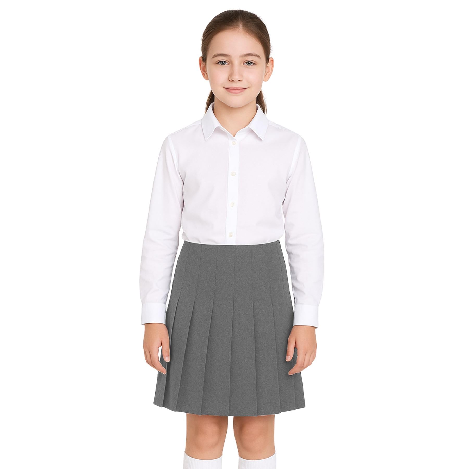 SchoolStitch® Girls School Skirts, Zip Back Top Stitched All Round Knife Pleated Skirt, Plain Girls School Uniform, Womens Formal Office Skirt, Stretchy Summer Skirts