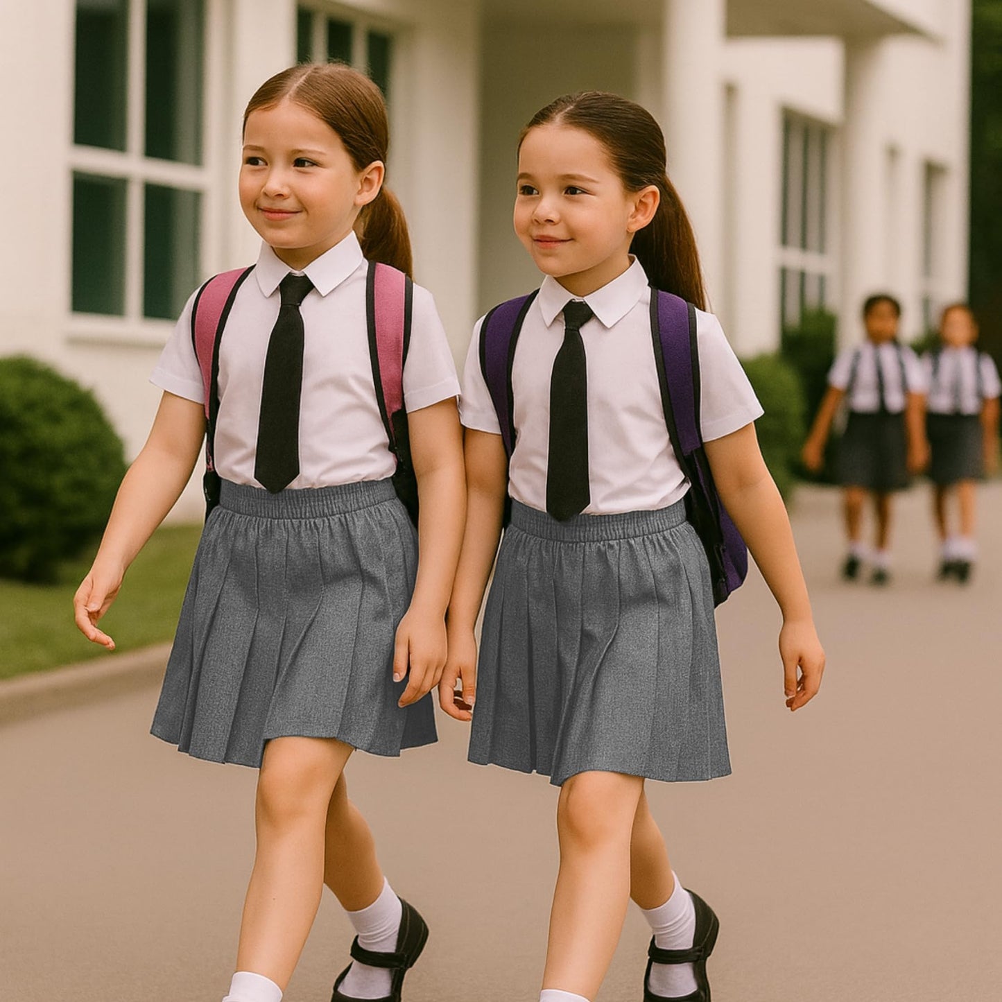 SchoolStitch® Girls Box Pleated School Skirt, Plain All-Round Elasticated Waist Pleated Skirt, Knee Length Tartan Skirts, School Uniform Girls Summer Skirts, Ages 2-18