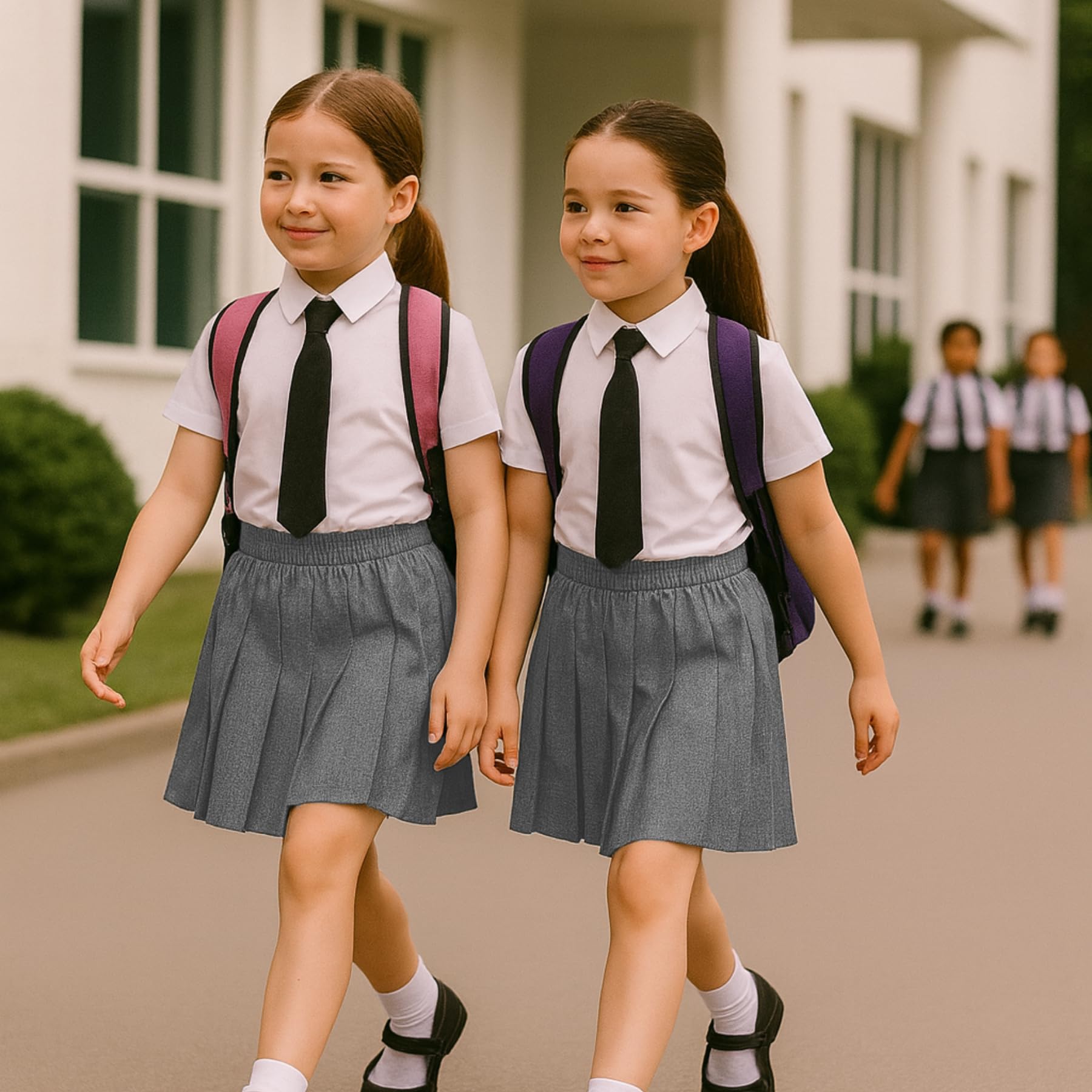 SchoolStitch® Girls Box Pleated School Skirt, Plain All-Round Elasticated Waist Pleated Skirt, Knee Length Tartan Skirts, School Uniform Girls Summer Skirts, Ages 2-18