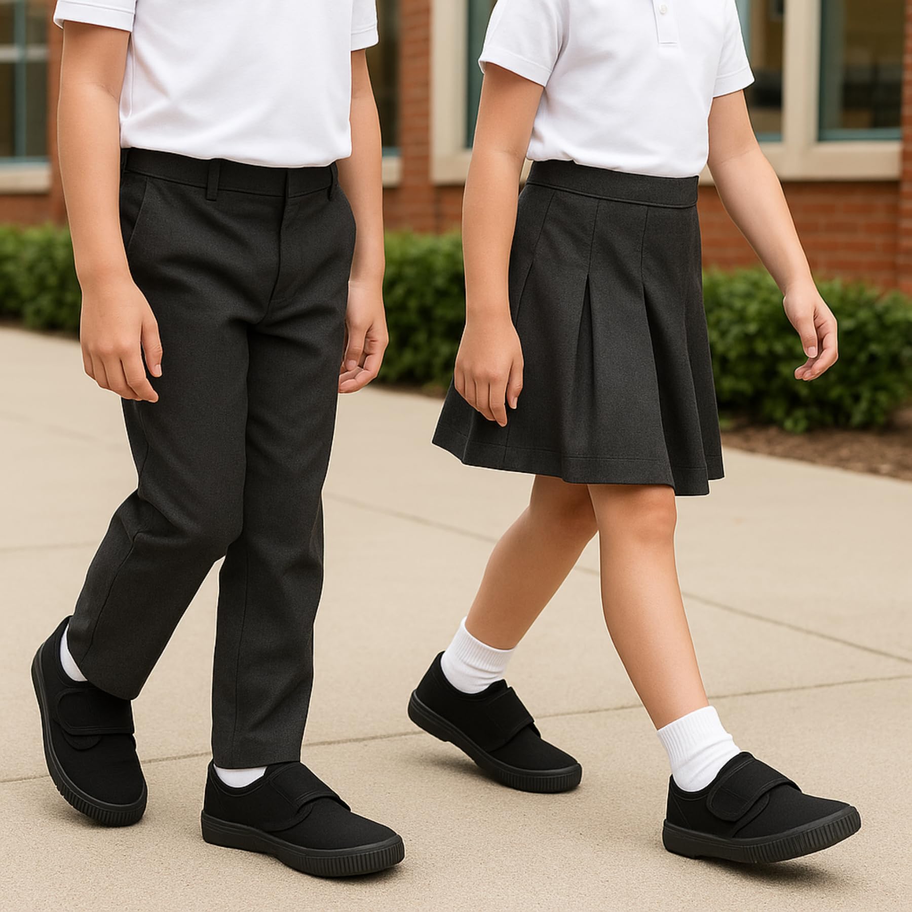 Boys Girls School Shoes, Unisex Kids Plimsole Pumps with Touch Fastening, Plain Black PE Sports Girls and Boys Gym Trainers, Kids Flat Canvas Shoes