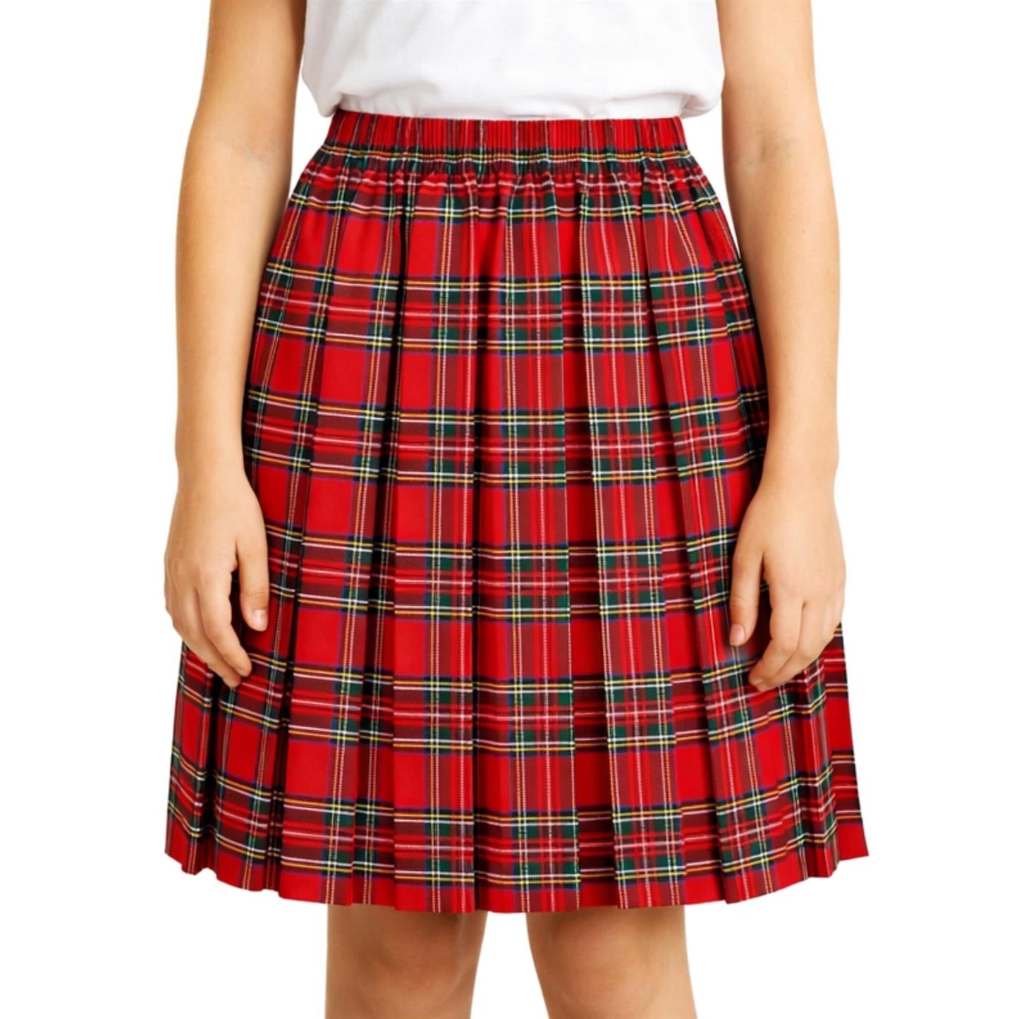 SchoolStitch® Girls Box Pleated School Skirt, Plain All-Round Elasticated Waist Pleated Skirt, Knee Length Tartan Skirts, School Uniform Girls Summer Skirts, Ages 2-58
