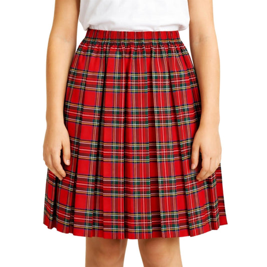 SchoolStitch® Girls Box Pleated School Skirt, Plain All-Round Elasticated Waist Pleated Skirt, Knee Length Tartan Skirts, School Uniform Girls Summer Skirts, Ages 2-58