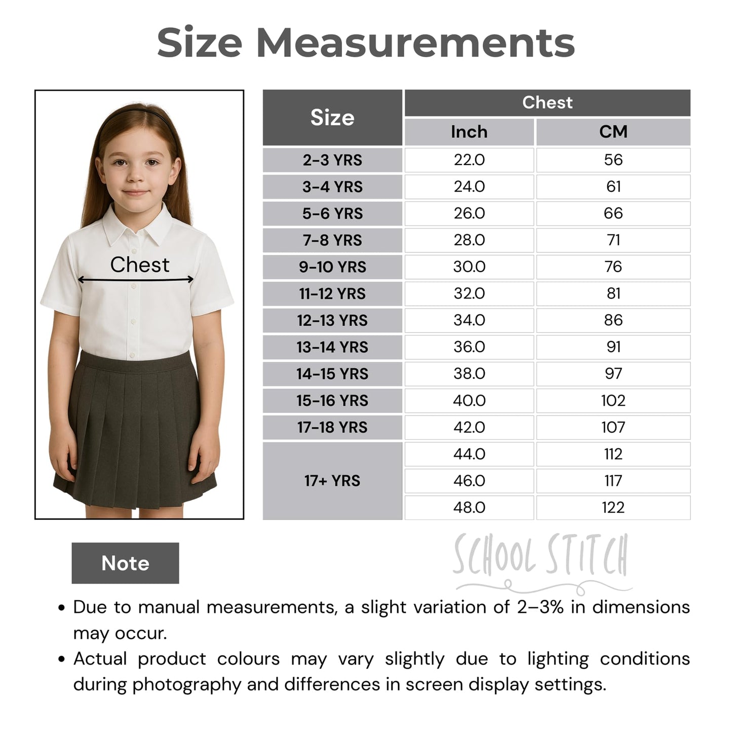 SchoolStitch® Girls Long Sleeve School Shirts, Pack of 2 Plain Collared Button Down Girls Blouse with Cuffed Sleeves, School Uniform White Shirt Kids Ages 3-15+