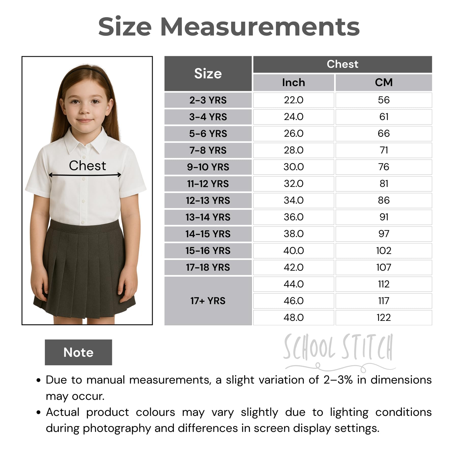SchoolStitch® Girls Long Sleeve School Shirts, Pack of 2 Plain Collared Button Down Girls Blouse with Cuffed Sleeves, School Uniform White Shirt Kids Ages 3-15+