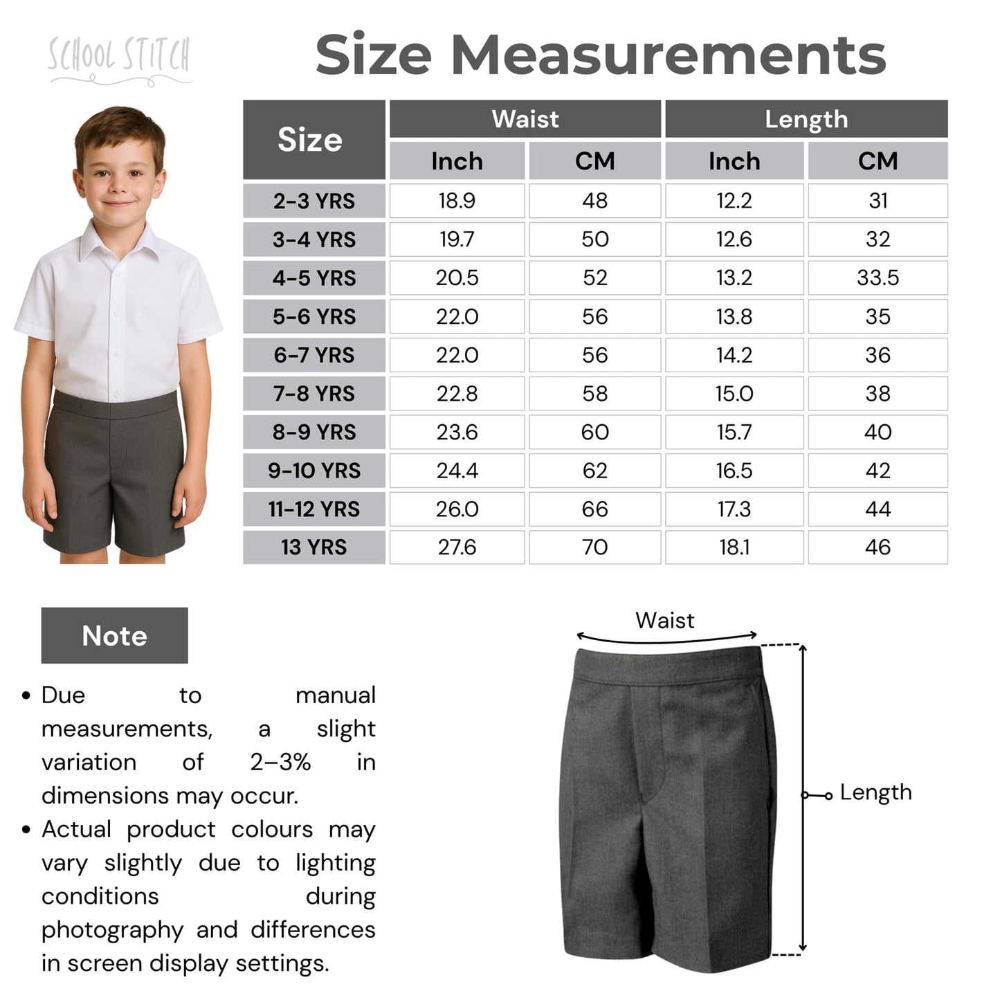 Boys School Shorts, Half Elastic Back Knee Length Pull On Shorts with Pockets, Kids Plain Teflon Coated Black Short Pants, School Uniform Boys Ages 2-13