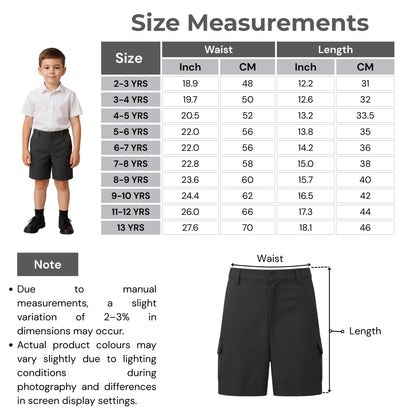 SchoolStitch® Boys School Uniform Cargo Shorts, Teflon-Coated Plain Elasticated Waist Boys Shorts with Zip and Clip Fastening, Black & Grey Uniform Summer Short Pants, Ages 3-13 Years