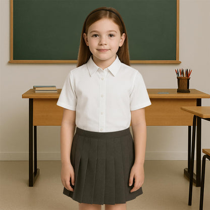 SchoolStitch® Girls Long Sleeve School Shirts, Pack of 2 Plain Collared Button Down Girls Blouse with Cuffed Sleeves, School Uniform White Shirt Kids Ages 3-15+