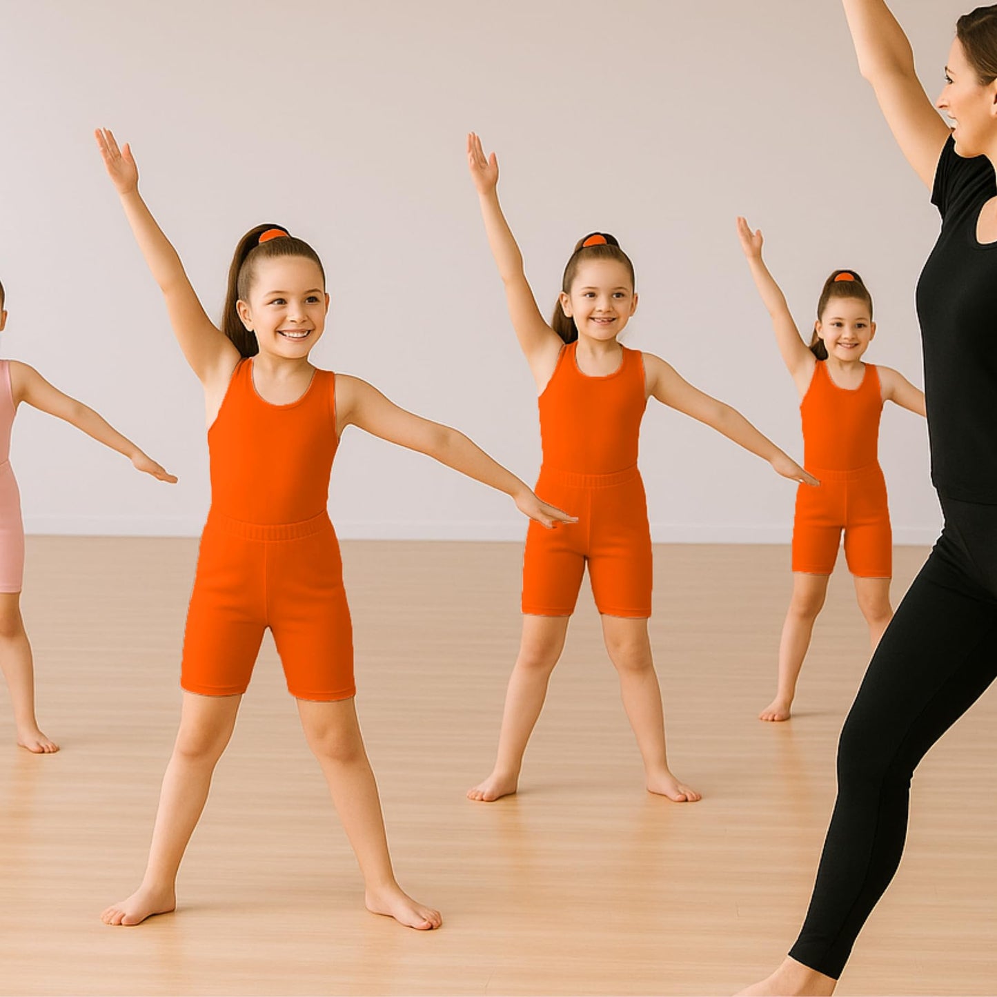 School Stitch® 3 Piece Gymnastics Leotards for Girls Set, Microfiber Plain Sleeveless Bodysuit With Elastic Dance Shorts & Scrunchie, Ballet Leotard for Girls Gymnastics Outfit Age 3-13