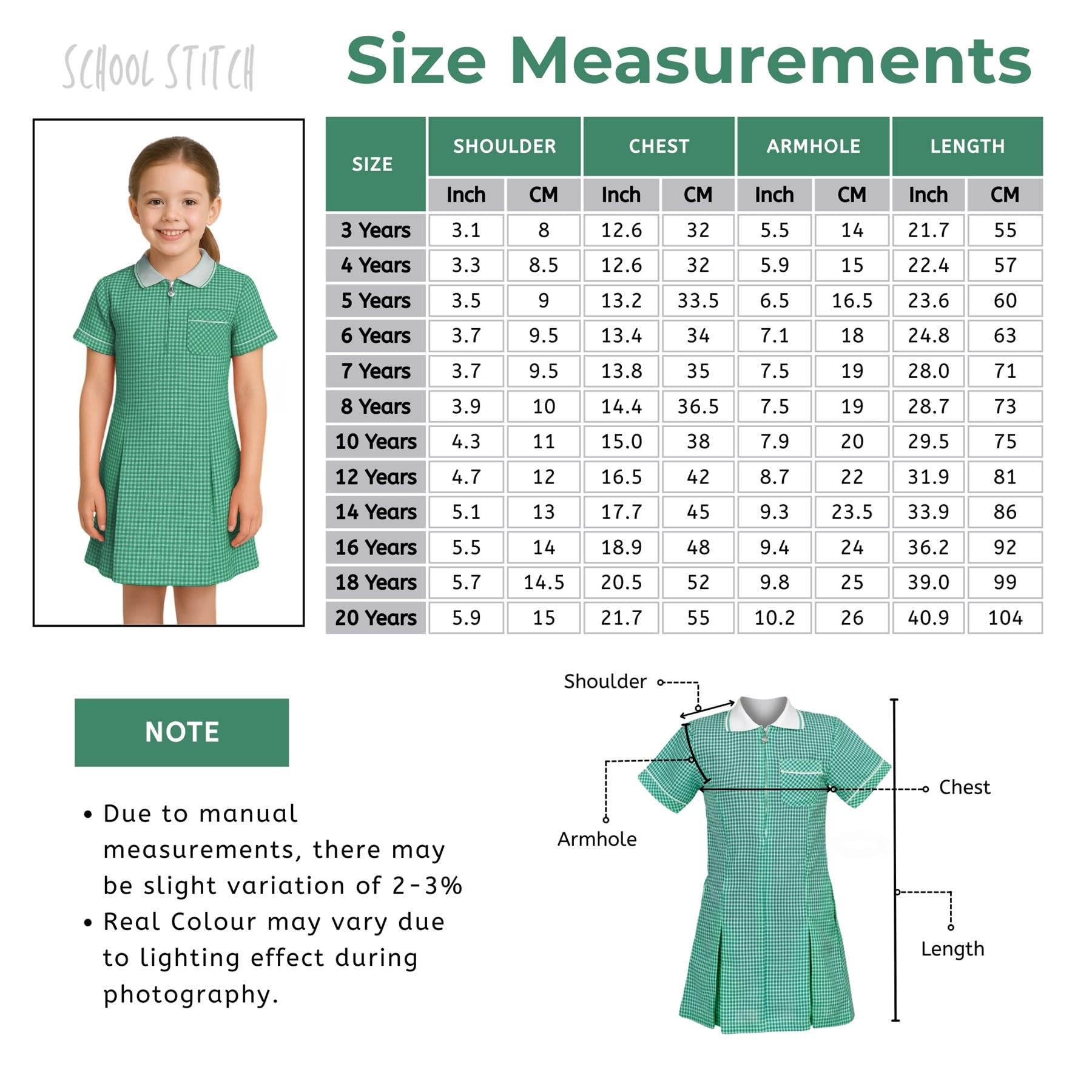 Girls Gingham School Dress, Kids Short Sleeve Zip up Check Print Pleated School Uniform Girls Summer Dress with Side Pockets and Hair Bobble, Ages 3-20