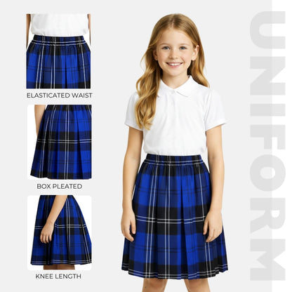 SchoolStitch® Girls Box Pleated School Skirt, Plain All-Round Elasticated Waist Pleated Skirt, Knee Length Tartan Skirts, School Uniform Girls Summer Skirts, Ages 2-45