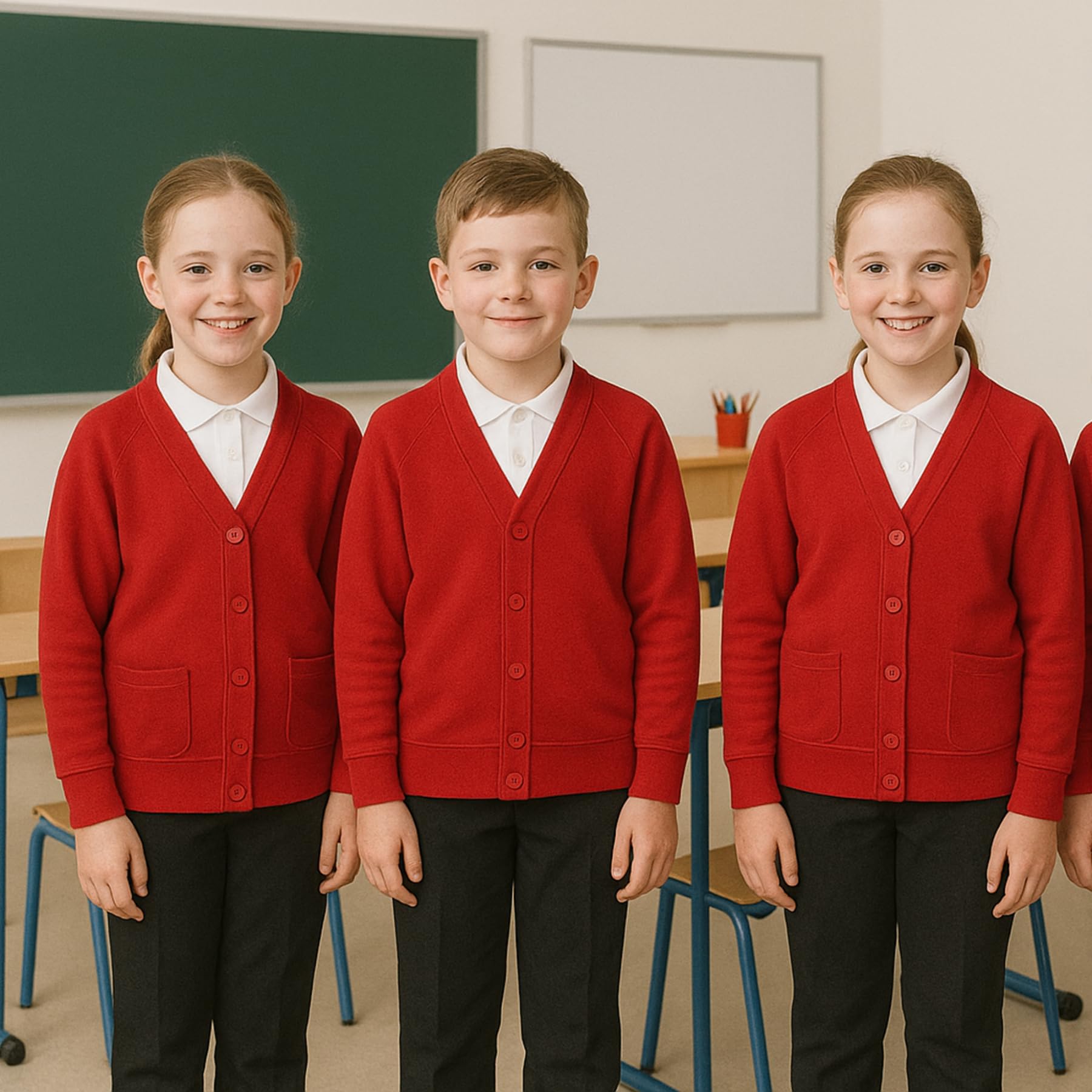 Girls Boys School Uniform Long Sleeve Cardigan, Kids Unisex Button up V Neck Jumper, Plain Sweater with Front Pockets, School Cardigans for Girls and Boys Age 2-13 Years