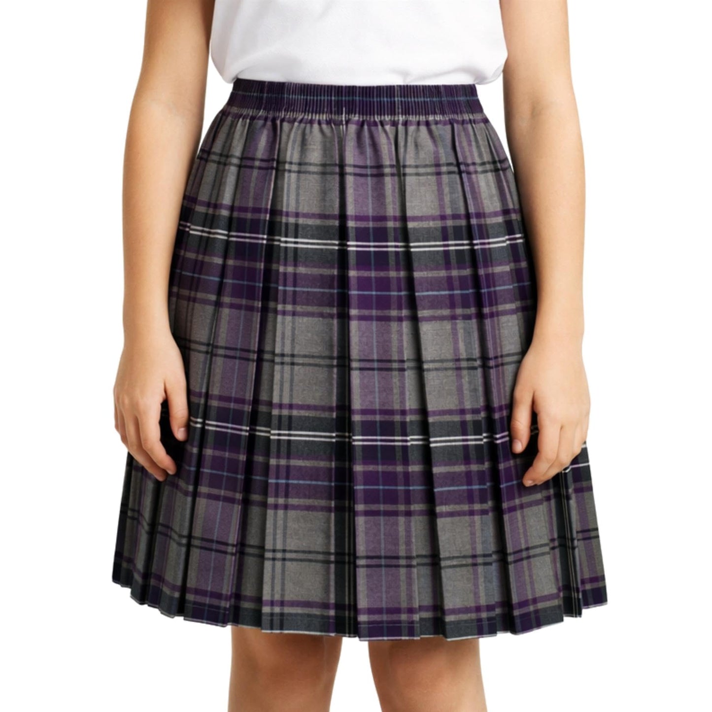 SchoolStitch® Girls Box Pleated School Skirt, Plain All-Round Elasticated Waist Pleated Skirt, Knee Length Tartan Skirts, School Uniform Girls Summer Skirts, Ages 2-29