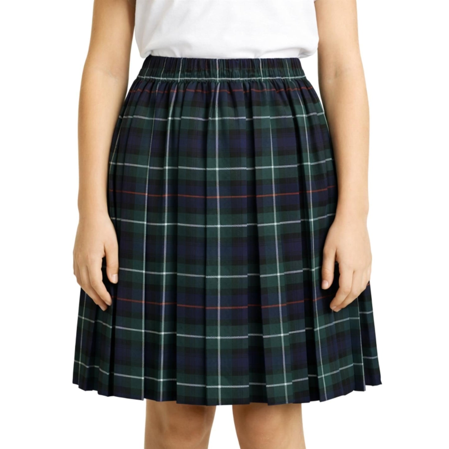 SchoolStitch® Girls Box Pleated School Skirt, Plain All-Round Elasticated Waist Pleated Skirt, Knee Length Tartan Skirts, School Uniform Girls Summer Skirts, Ages 2-24