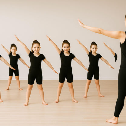 School Stitch® 3 Piece Gymnastics Leotards for Girls Set, Microfiber Plain Sleeveless Bodysuit With Elastic Dance Shorts & Scrunchie, Ballet Leotard for Girls Gymnastics Outfit Age 3-13