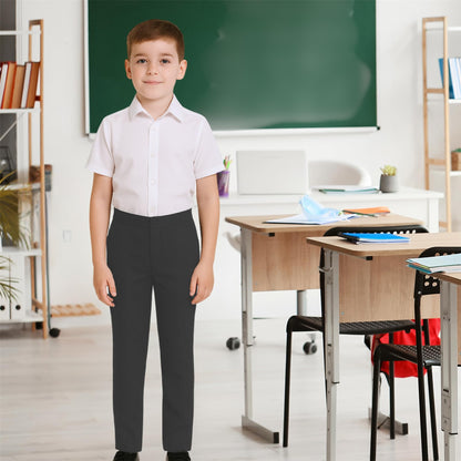 School Stitch® Boys School Trousers, Plain Slim Fit Half Elastic Waist Trousers with Two Side Pockets, Stylish Pull Up School Uniform Pants, Ages 2-13