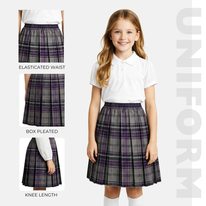 SchoolStitch® Girls Box Pleated School Skirt, Plain All-Round Elasticated Waist Pleated Skirt, Knee Length Tartan Skirts, School Uniform Girls Summer Skirts, Ages 2-34