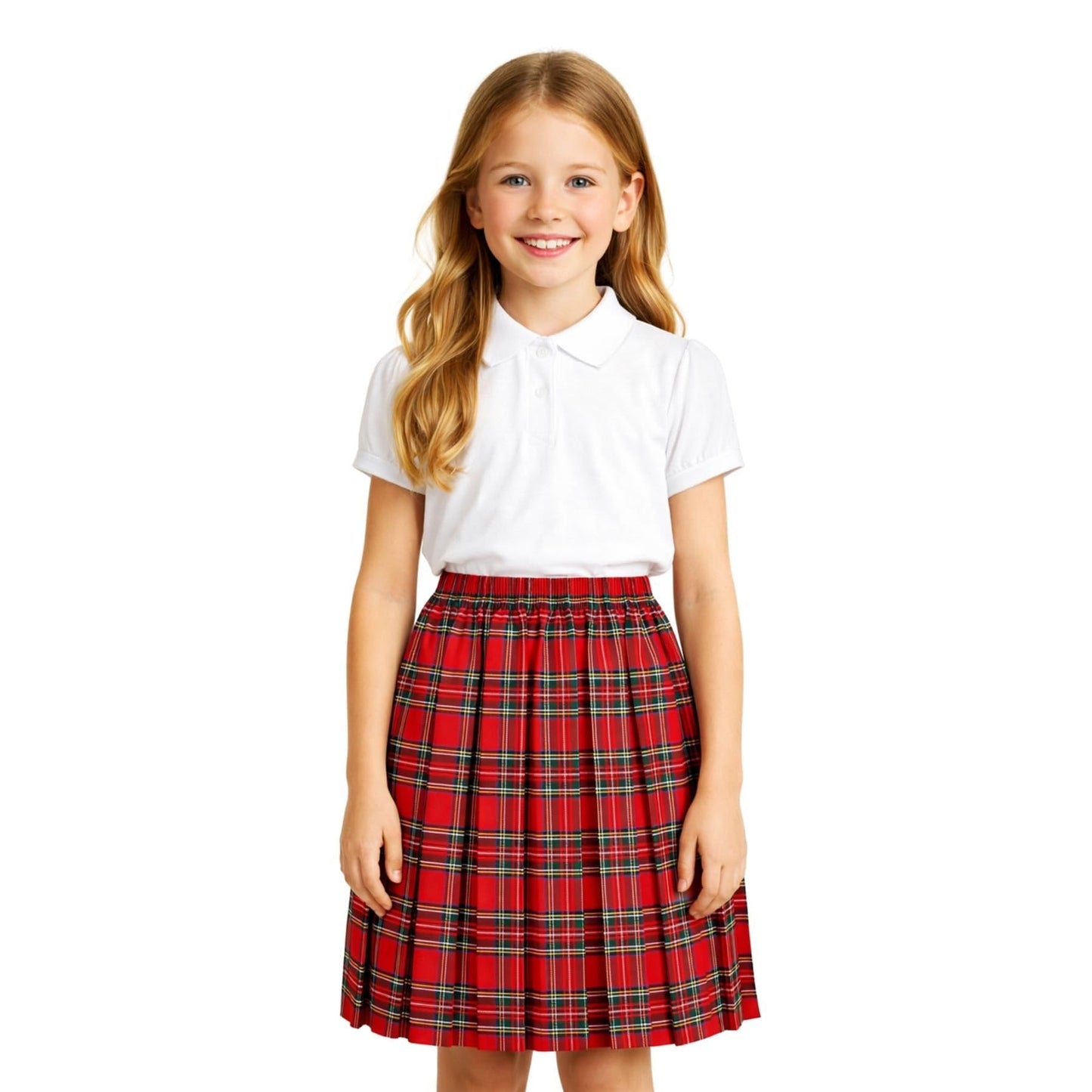 SchoolStitch® Girls Box Pleated School Skirt, Plain All-Round Elasticated Waist Pleated Skirt, Knee Length Tartan Skirts, School Uniform Girls Summer Skirts, Ages 2-59