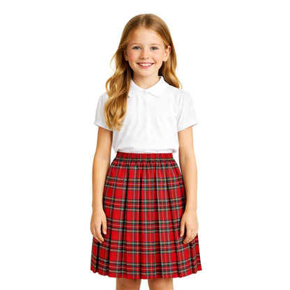 SchoolStitch® Girls Box Pleated School Skirt, Plain All-Round Elasticated Waist Pleated Skirt, Knee Length Tartan Skirts, School Uniform Girls Summer Skirts, Ages 2-59