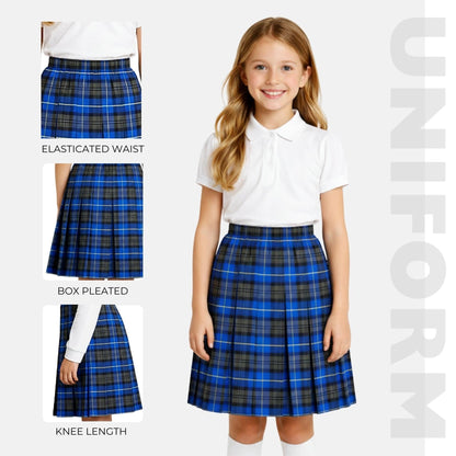 SchoolStitch® Girls Box Pleated School Skirt, Plain All-Round Elasticated Waist Pleated Skirt, Knee Length Tartan Skirts, School Uniform Girls Summer Skirts, Ages 2-68