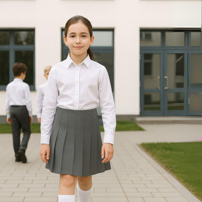 SchoolStitch® Girls School Skirts, Zip Back Top Stitched All Round Knife Pleated Skirt, Plain Girls School Uniform, Womens Formal Office Skirt, Stretchy Summer Skirts