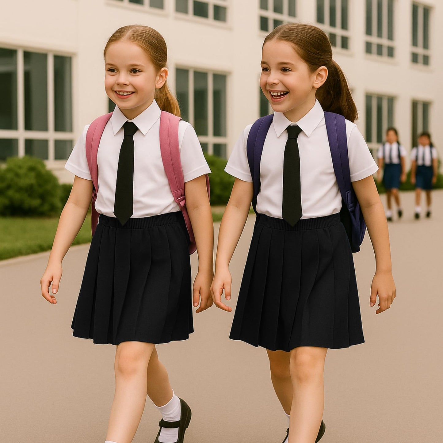 SchoolStitch® Girls Box Pleated School Skirt, Plain All-Round Elasticated Waist Pleated Skirt, Knee Length Tartan Skirts, School Uniform Girls Summer Skirts, Ages 2-18