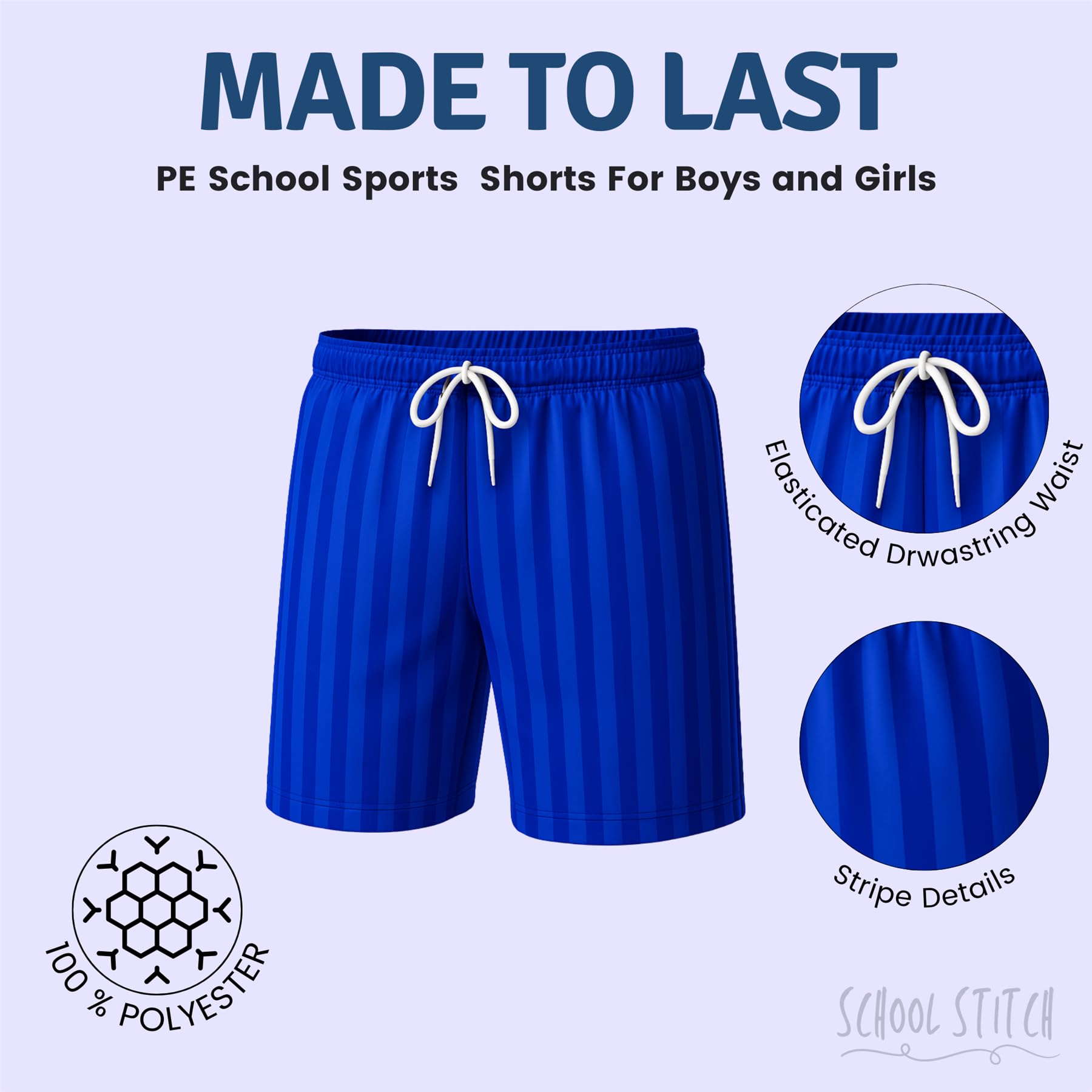 Kids Unisex Shadow Stripe PE Shorts, Girls Boys Drawstring Waist Football Shorts, School Sports Gym Running Boys and Girls’ Activewear Stretchy Short Pants, Ages 2-13