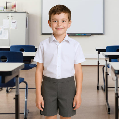 Boys School Shorts, Half Elastic Back Knee Length Pull On Shorts with Pockets, Kids Plain Teflon Coated Black Short Pants, School Uniform Boys Ages 2-13