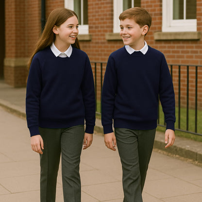 School Jumpers for Boys and Girls, Long Sleeve Fleece Jumper, Kids Unisex Crew Neck Plain Sweatshirt, School Uniform Girls and Boys, Ages 2-13