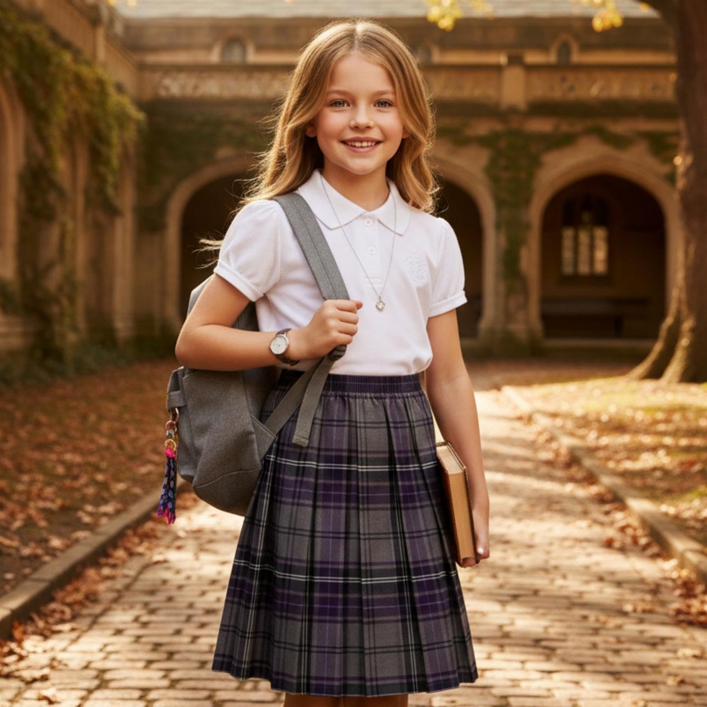 SchoolStitch® Girls Box Pleated School Skirt, Plain All-Round Elasticated Waist Pleated Skirt, Knee Length Tartan Skirts, School Uniform Girls Summer Skirts, Ages 2-39