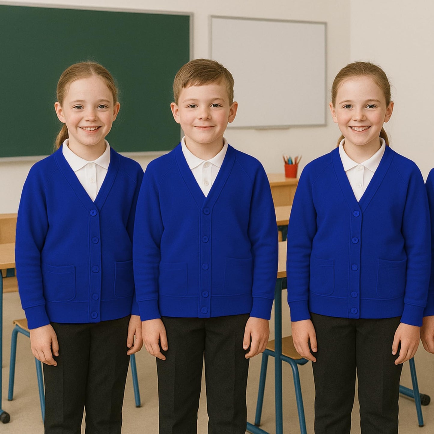 Girls Boys School Uniform Long Sleeve Cardigan, Kids Unisex Button up V Neck Jumper, Plain Sweater with Front Pockets, School Cardigans for Girls and Boys Age 2-13 Years