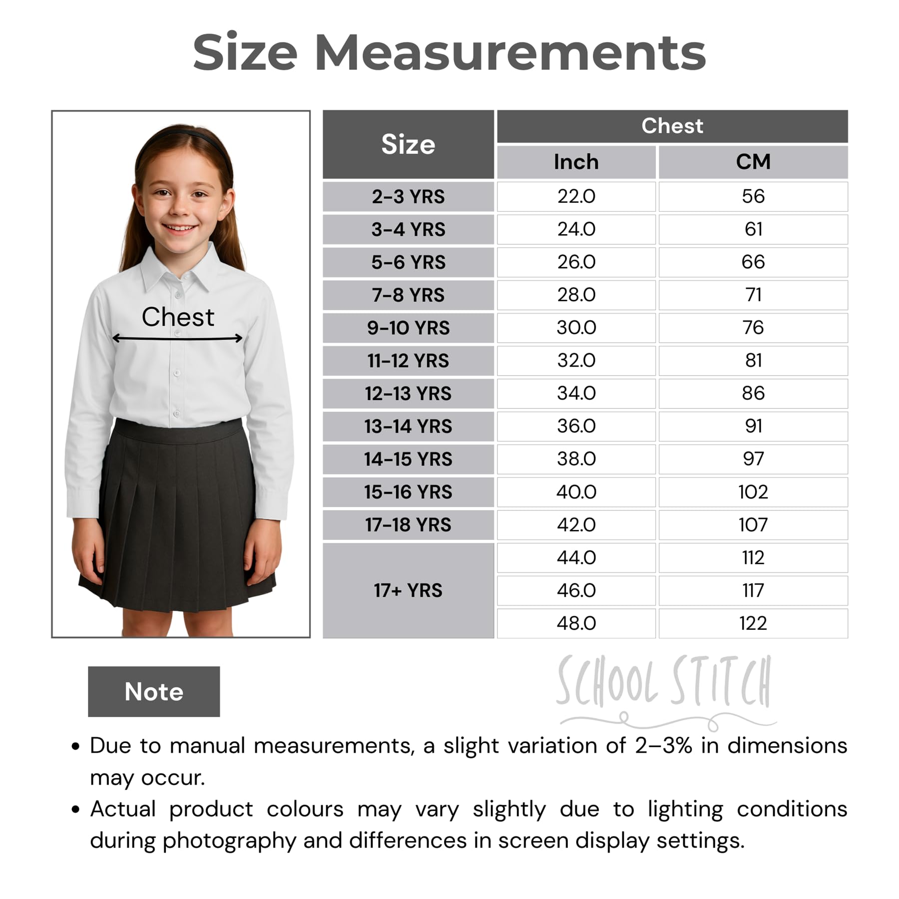 SchoolStitch® Girls Long Sleeve School Shirts, Pack of 2 Plain Collared Button Down Girls Blouse with Cuffed Sleeves, School Uniform White Shirt Kids Ages 3-15+