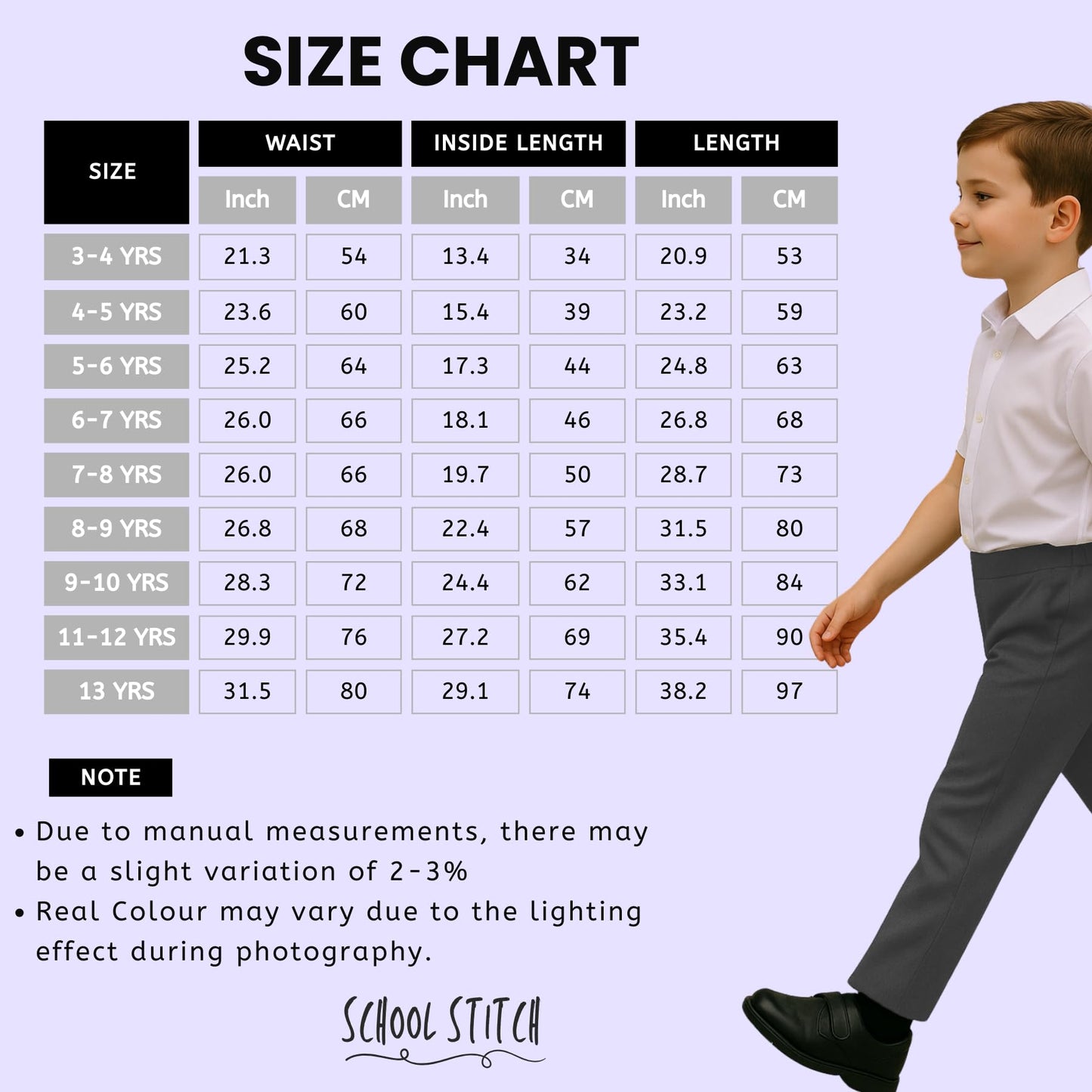 Boys School Trousers, Plain Flat Front Pull Up Half Elastic Waist Trousers, Teflon Coated Stain-Resistant School Uniform Pants, Ages 3-13
