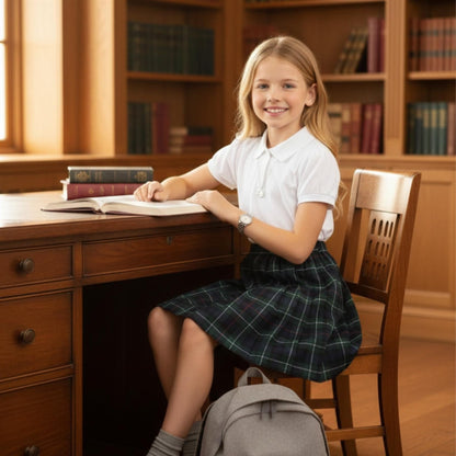 SchoolStitch® Girls Box Pleated School Skirt, Plain All-Round Elasticated Waist Pleated Skirt, Knee Length Tartan Skirts, School Uniform Girls Summer Skirts, Ages 2-23