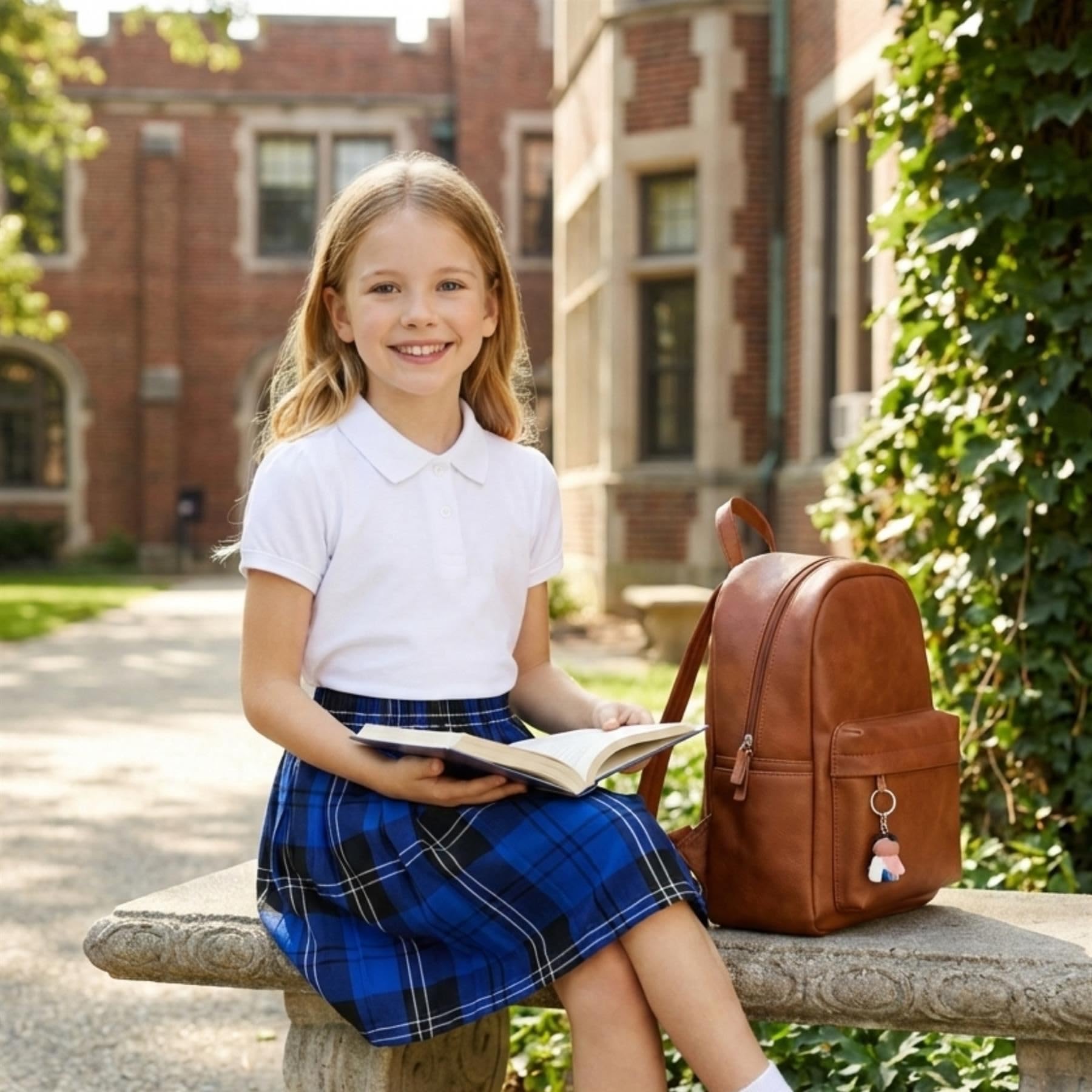 SchoolStitch® Girls Box Pleated School Skirt, Plain All-Round Elasticated Waist Pleated Skirt, Knee Length Tartan Skirts, School Uniform Girls Summer Skirts, Ages 2-46