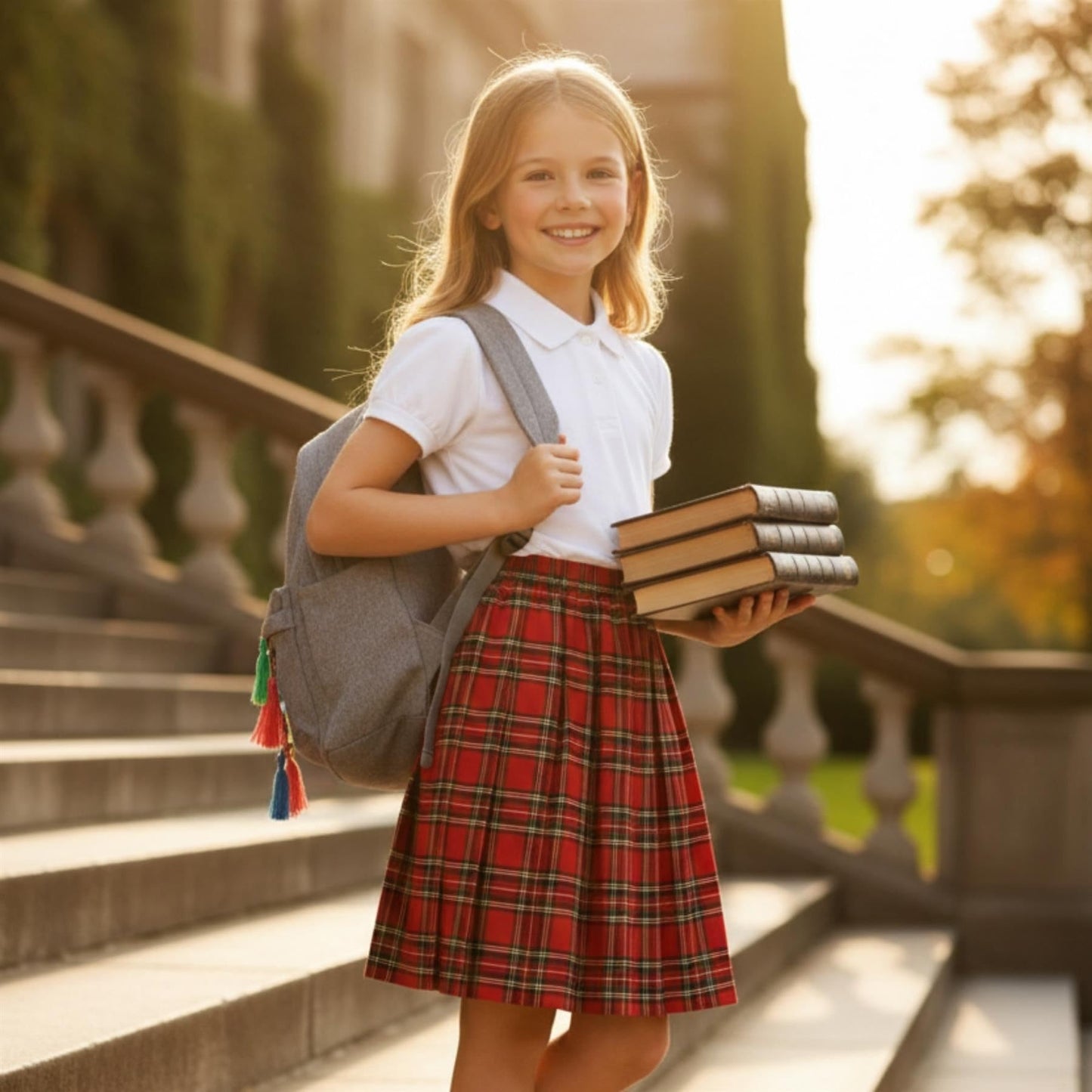 SchoolStitch® Girls Box Pleated School Skirt, Plain All-Round Elasticated Waist Pleated Skirt, Knee Length Tartan Skirts, School Uniform Girls Summer Skirts, Ages 2-57