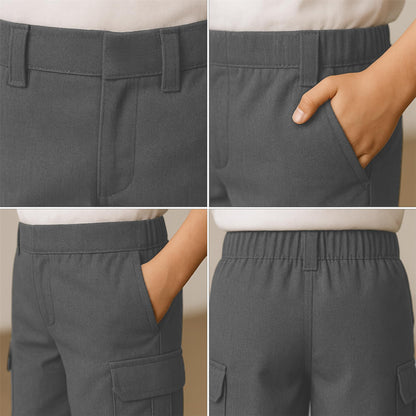 SchoolStitch® Boys School Uniform Cargo Shorts, Teflon-Coated Plain Elasticated Waist Boys Shorts with Zip and Clip Fastening, Black & Grey Uniform Summer Short Pants, Ages 3-13 Years