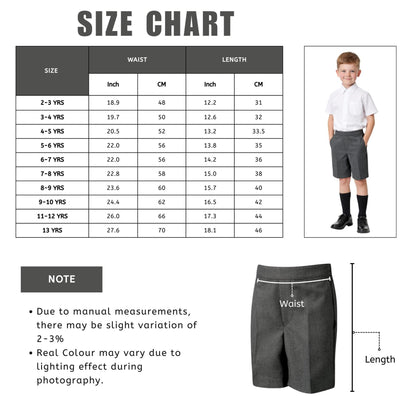 School Stitch® Boys School Shorts, Waist Adjuster with Half Elastic Back Knee Length Pull On Shorts With Pockets, Kids Plain Teflon Coated Black Short Pants, School Uniform Boys Ages 2-13